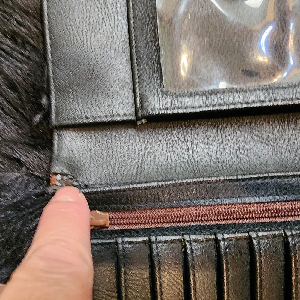 Vintage Liz Claiborne Trifold Wallet Black with Brown Trim